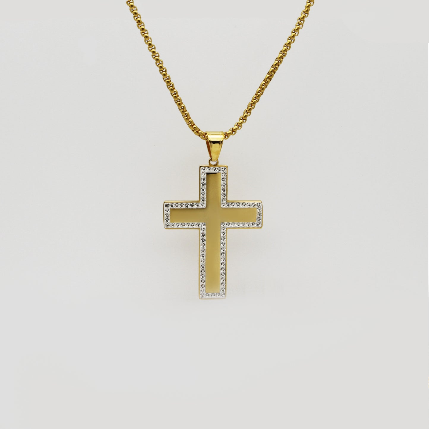 Stainless steel gold-plated diamond crown cross