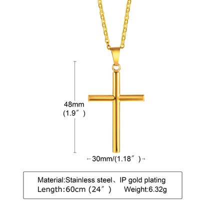 Men's Necklace -Stainless Steel Round Cross Pendant