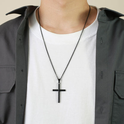 Men's Necklace -Stainless Steel Round Cross Pendant