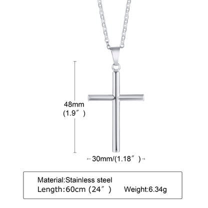 Men's Necklace -Stainless Steel Round Cross Pendant