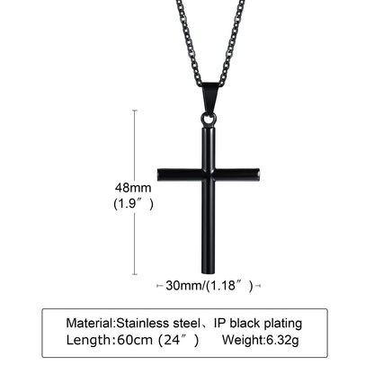 Men's Necklace -Stainless Steel Round Cross Pendant