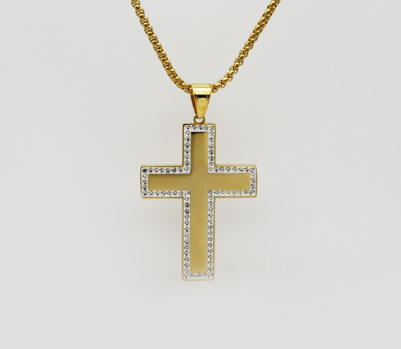 Stainless steel gold-plated diamond crown cross