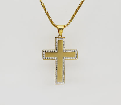 Stainless steel gold-plated diamond crown cross