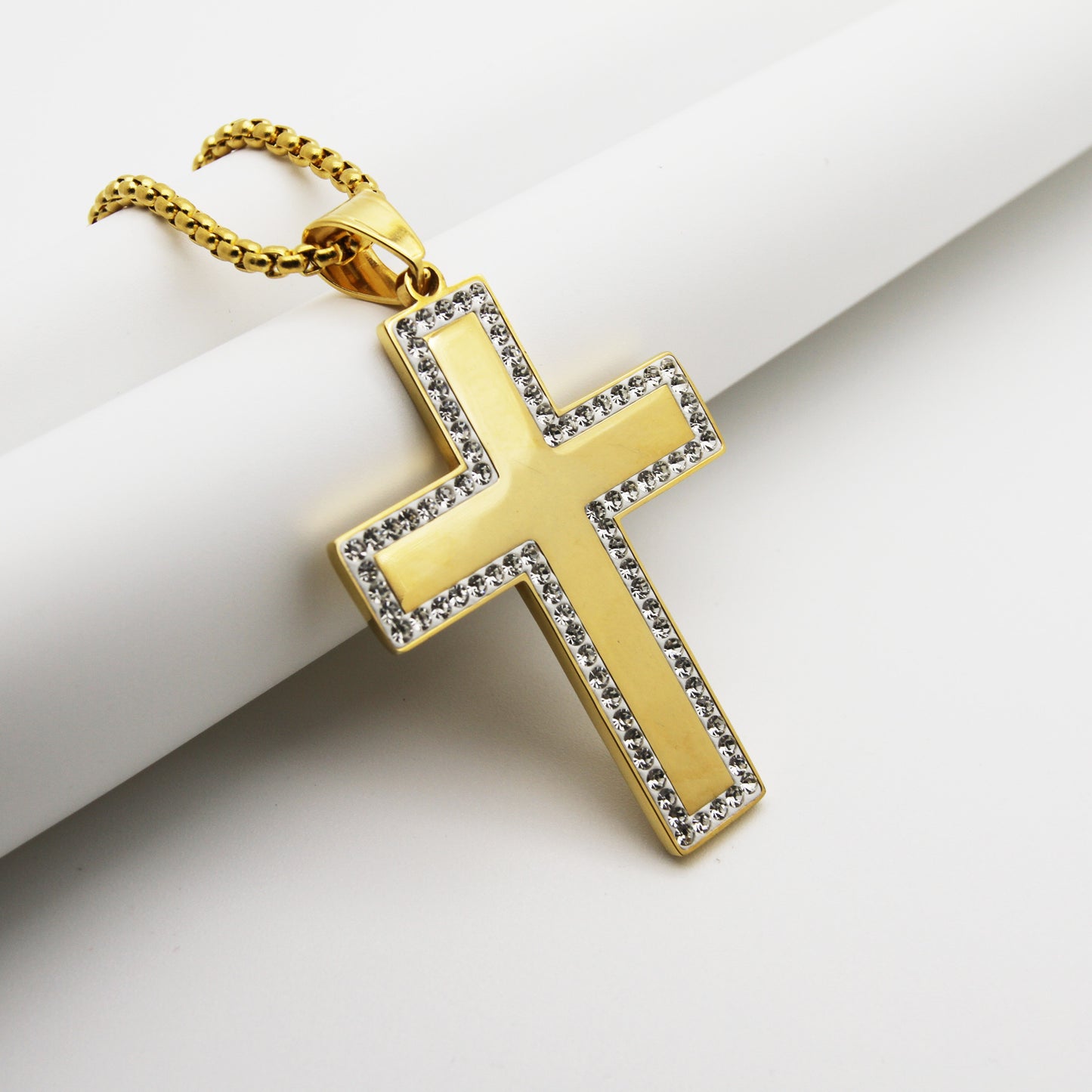 Stainless steel gold-plated diamond crown cross