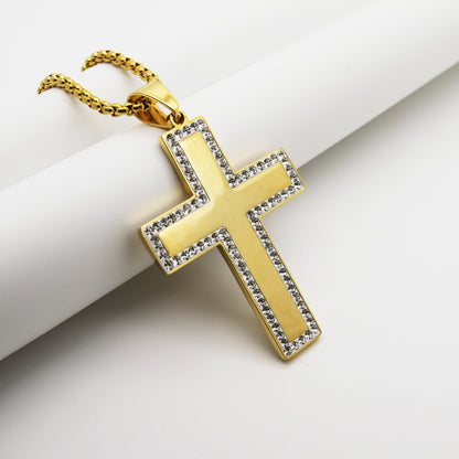 Stainless steel gold-plated diamond crown cross