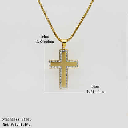 Stainless steel gold-plated diamond crown cross