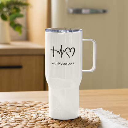 Faith Hope Love Travel mug with a handle