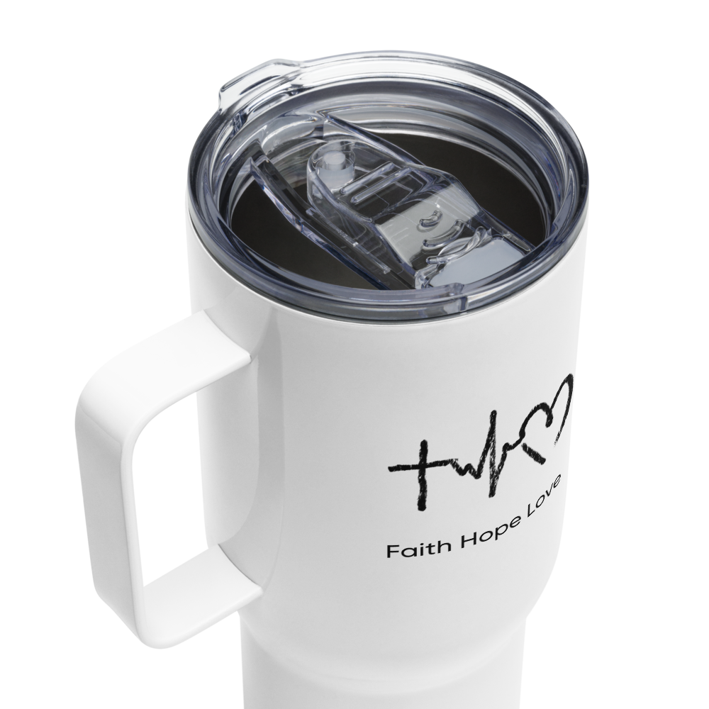 Faith Hope Love Travel mug with a handle